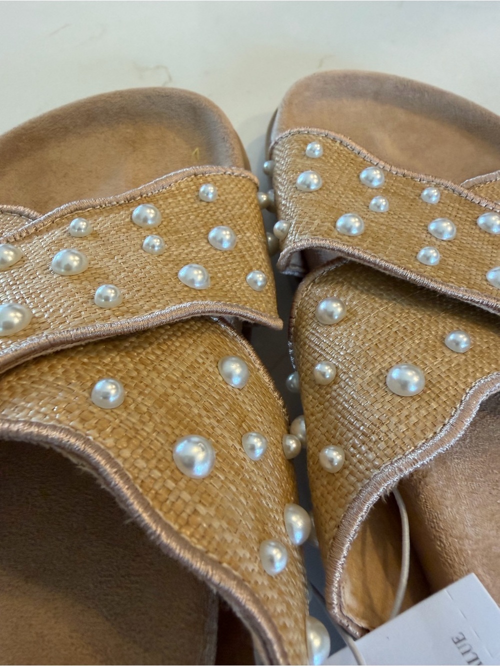 NWT J. Crew Factory Scalloped Slide Sandal Textile Flocking Pearls / 10 - Picture 7 of 7